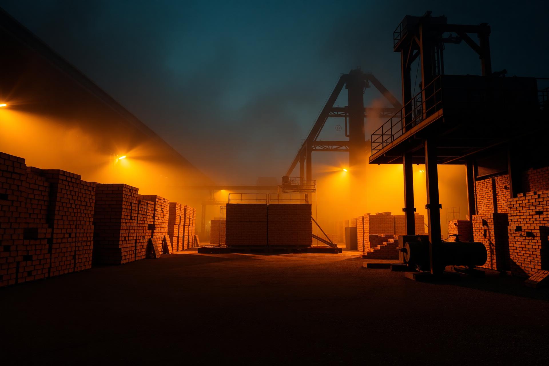 Industrial brick kiln at dawn